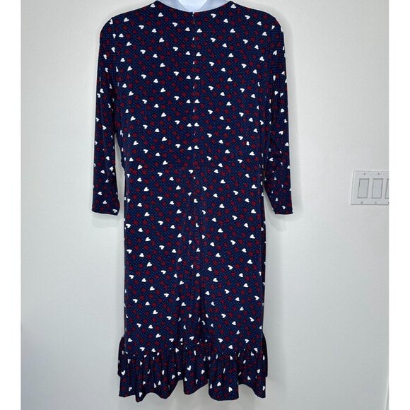 Talbots Ruffle Dress Size 20W Navy Blue Heart Print - Picture 2 of 10